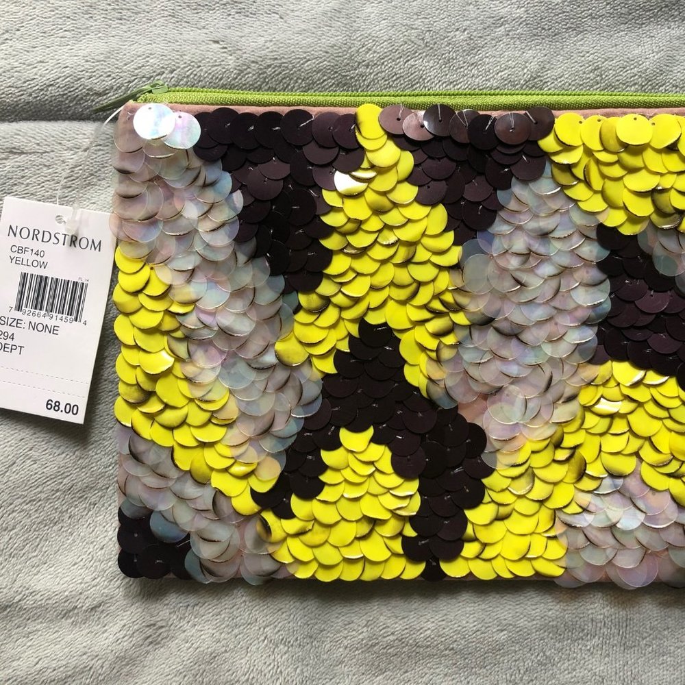NORDSTROM - yellow / lime ombré sequin zip clutch